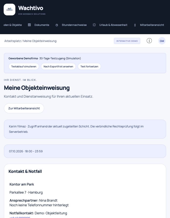 WACHTIVO Plattformansicht: Kunden, Objekte & Verträge