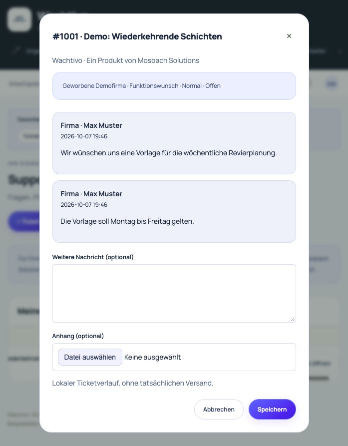 WACHTIVO Plattformansicht: Kundenportal & Support
